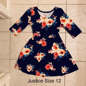 JUSTICE Navy Floral Casual Dress (Size 12)